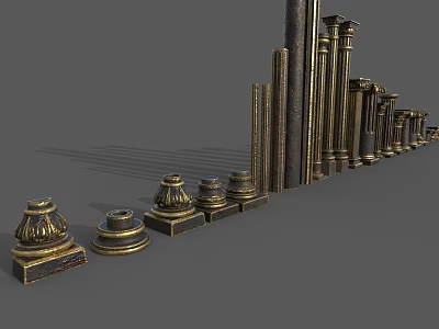 Classical Roman Columns With Ornate Capitals And Bases Arranged In Row 3d model