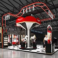 ELLE Jouet Exhibition Booth With Neon Signs Red Black Design And Large Gear Decoration