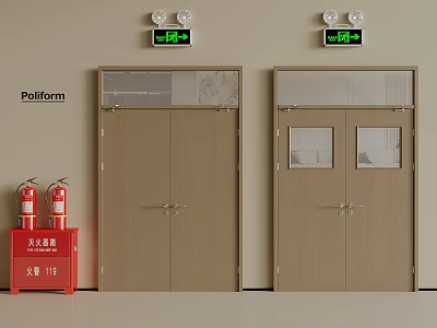 Poliform Fire Doors With Electronic Displays And Red Fire Extinguisher Cabinet 3d model