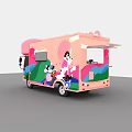 Pink Coffee Truck With Cartoon Patterns Awning And Serving Window Appliances