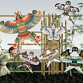 Traditional Kites On Bamboo Frame With Lanterns And Person In Costume Photo Check in Spot
