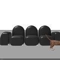 Black Fluffy Three Seater Sofa with Orange Cat Walking Beside 3d model
