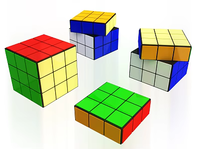 Colorful 3D Rubik's Cubes in Various Colors Stacked and Placed Together 3d model