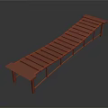 Orange Long Bench With Wooden Slats And Metal Frame Structure Design