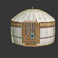 Traditional Yurt With White Exterior Colorful Decorative Patterns Open Door And Interior View