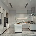 Modern Kitchen Interior With White Cabinets Central Island And Stainless Steel Appliances
