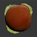 Delicious Juicy Hamburger With Red Bun Patty Cheese Lettuce Tomato And Pickles