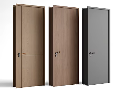 Three Modern Hinged Doors With Wood Grain And Black Finishes In Sleek Design 3d model