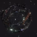 Ring Shaped Space Station With Illuminated Lights In Starry Outer Space 3d model