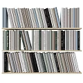 Neatly Arranged Books and Magazines on Wooden Bookshelf with Multiple Shelves and Various Colors