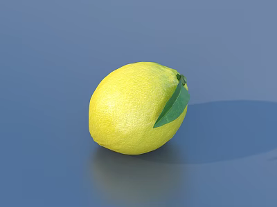 Bright Yellow Lemon With Fresh Green Leaf On Smooth Blue Surface 3d model