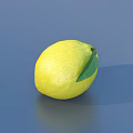 Bright Yellow Lemon With Fresh Green Leaf On Smooth Blue Surface 3d model