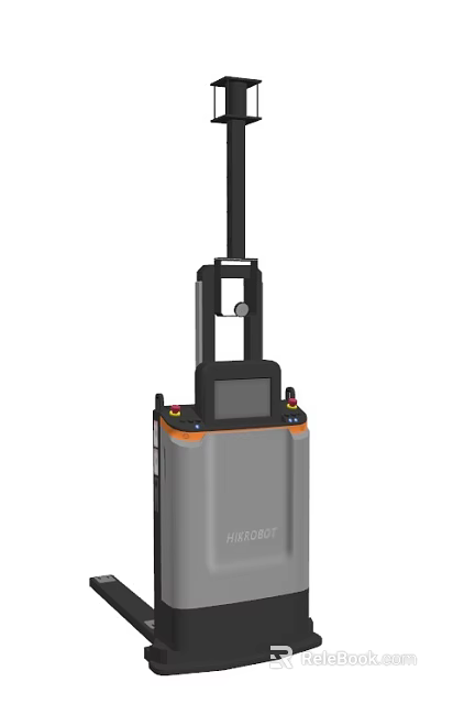 Industrial Equipment with Display Screen Control Panel Gray Body and Orange Accents Mechanical Arm 3d model 