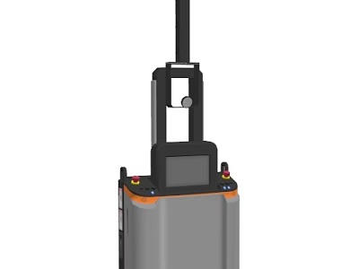 Industrial Equipment with Display Screen Control Panel Gray Body and Orange Accents Mechanical Arm 3d model