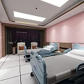 Hospital Room Interior Featuring Two Beds Pink Walls TV And White Floor