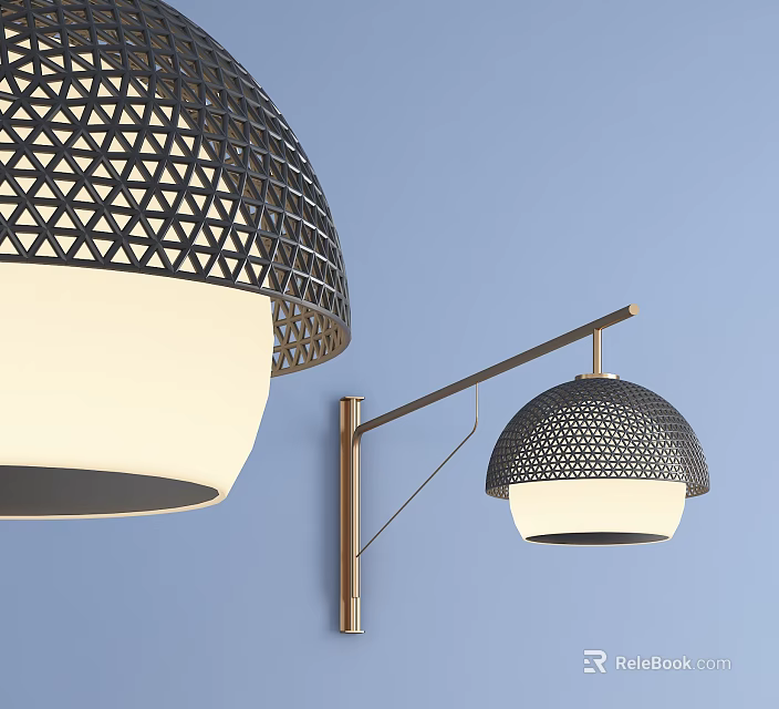 Modern Wall Lamps With Black Geometric Pattern Shades Mounted On Blue Background 3d model