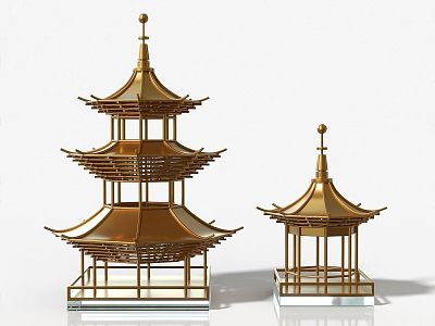 Dasang Lotus New Chinese-style Metal Pagoda Ornaments 3d model