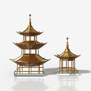 Dasang Lotus New Chinese-style Metal Pagoda Ornaments 3d model