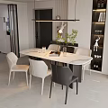 Modern Dining Table Set With White And Gray Chairs Marble Top And Pendant Light Decor