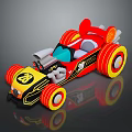 Cartoon Style Toy Race Car With Red Yellow Black Body Large Wheels And Decorative Details