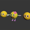Decorative Ornament Set Of Yellow Smiley Faces With Pink Flower Feet And Different Expressions