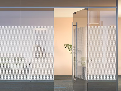 Transparent Glass Partition With Perforated Pattern In Modern Office Interior 3d model