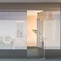 Transparent Glass Partition With Perforated Pattern In Modern Office Interior 3d model
