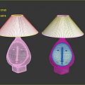 Modern Table Lamps Set With White Shades And Unique Geometric Stone Bases