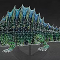Fantasy Green Blue Scaled Crocodile Creature With Dorsal Spiked Fins Open Mouth Sharp Teeth