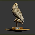 Spotted Owl Figurine with Detailed Feathers and Wooden Stand on Yellow Base