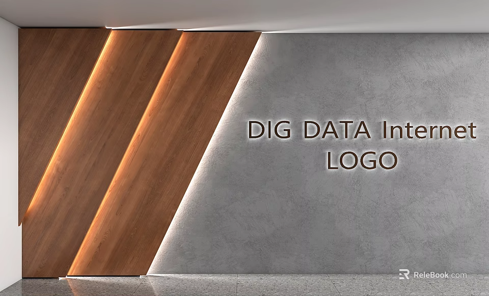 Modern Geometric Background Wall With Wooden Gray Panels Featuring DIG DATA Inter Logo 3d model 