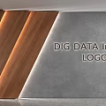 Modern Geometric Background Wall With Wooden Gray Panels Featuring DIG DATA Inter Logo 3d model