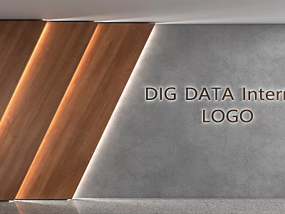 Modern Geometric Background Wall With Wooden Gray Panels Featuring DIG DATA Inter Logo 3d model