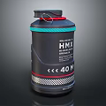 Black Cylindrical HMX High Explosive Container With 40M Label And Red Stripe 3d model