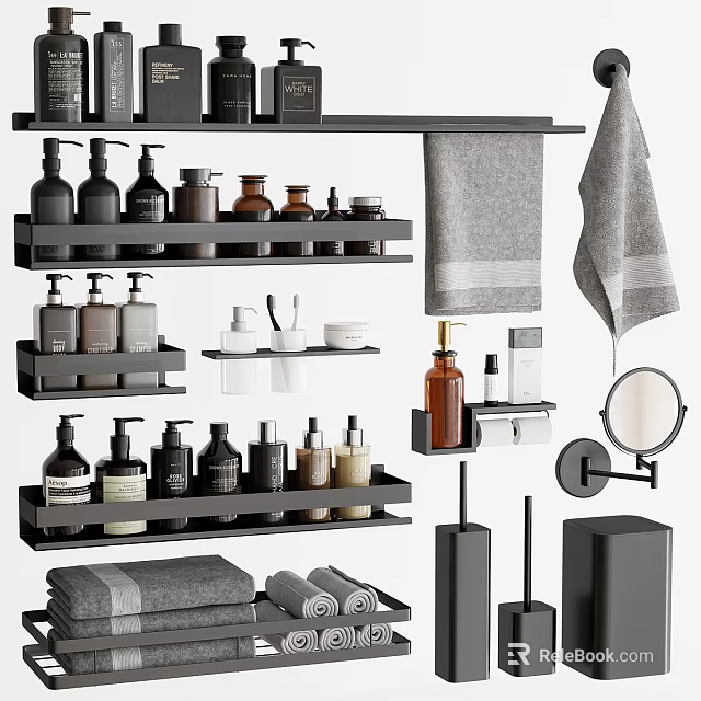 Bathroom Storage With Toiletries Towels And Accessories 3d model 