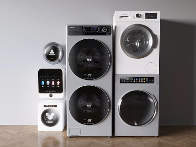 Modern Washing Machines With Various Models Stackable Design And Smart Control Features 3d model
