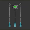 3D Mechanical Robot Model with Long Legs Blue Cone Base and Green Sensor