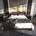 Elegant Modern Bedroom With Double Bed Landscape Wall Art Nightstands And Armchair