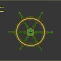 Wooden Ship Steering Wheel as Vintage Nautical Decorative Household Item with Orange and Golden Details
