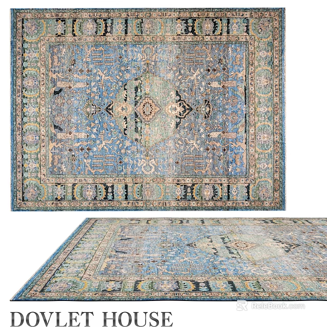 Square Carpet With Traditional Blue Beige Intricate Pattern And Vintage Design 3d model 