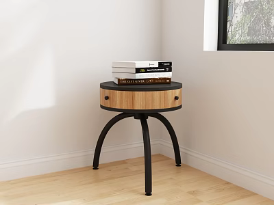 Wooden Top Coffee Table With Black Metal Legs And Stacked Books On Surface 3d model