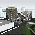 Modern Office Building Exterior Design With Glass Curtain Wall Geometric Shape And Landscaped Garden Plaza