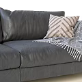Modern Gray Leather Double Sofa With Brown And Patterned Pillows And Gray Blanket 3d model