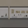 Exhibition Background Wall With Pottery Vases Text Descriptions And Illuminated Display Cabinets