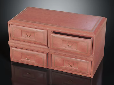 Red Wooden Drawer Chest With Four Drawers And Classic Design 3d model