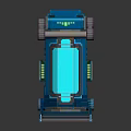 Blue Mechanical Device With Digital Tech Display And Industrial Structural Frame