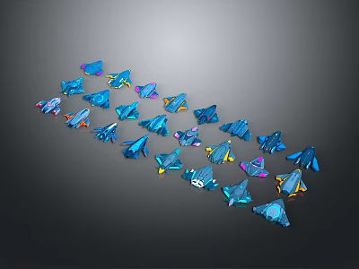 Colorful Paper Airplanes Arranged On Gray Background With Blue Purple And Orange Hues 3d model