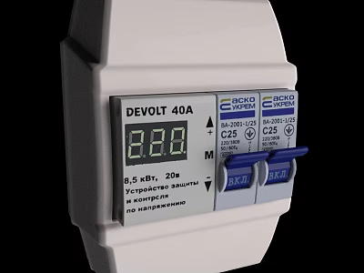DEVOLT 40A Industrial Electrical Device With Digital Display And Blue Switches 3d model
