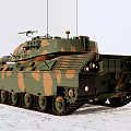 Modern Military Tank With Camouflage Paint Long Gun Barrel Antennas And Tracks