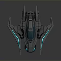 Futuristic Metallic Spacecraft With Blue Glowing Lines And Sleek Aerospace Design